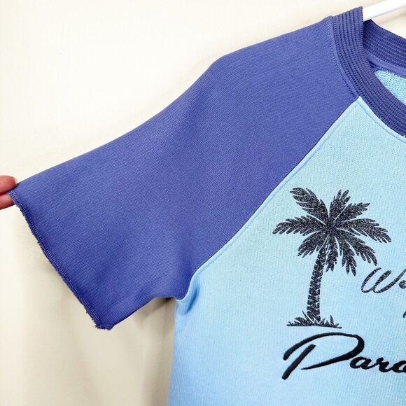 Zoe Karssen XS Oversized Two Tone Welcome To Paradise Short Sleeve Sweatshirt - Picture 3 of 9